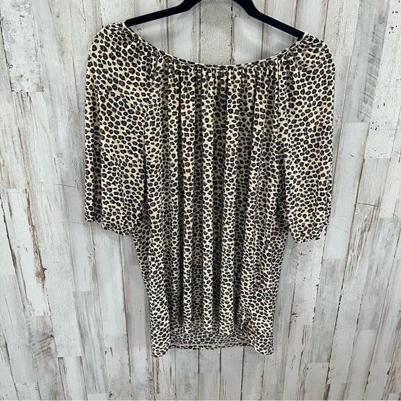 Cathy Leopard Cheetah Print Glitter Slinky Short Sleeve Top - Picture 1 of 7
